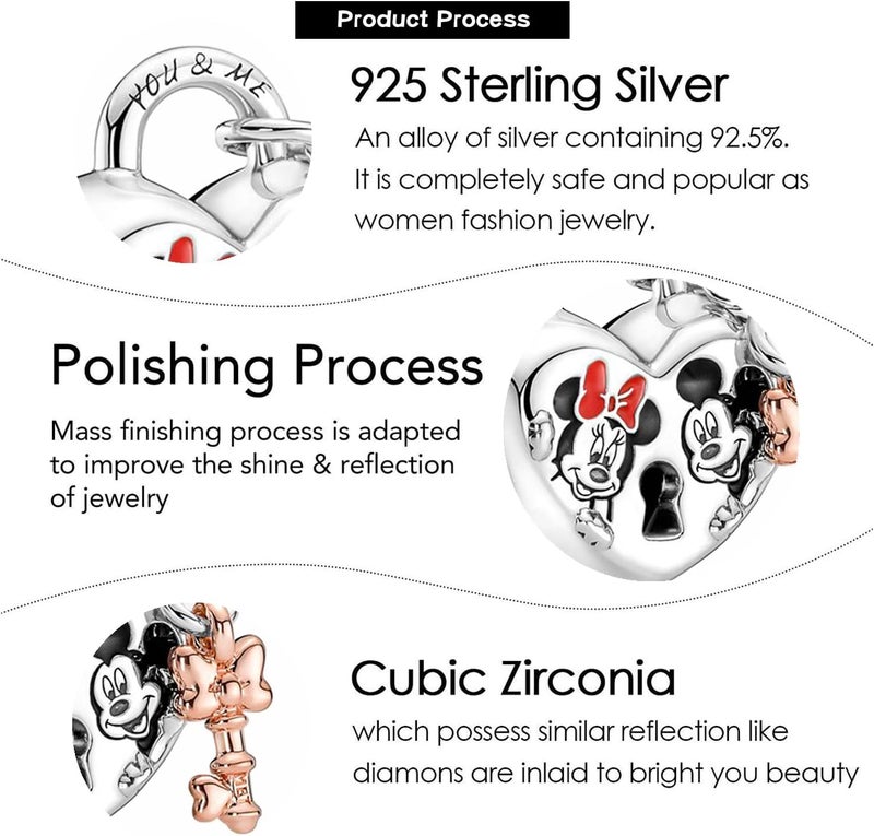 VALGACLS 925 Sterling Silver Family Love Mom Mouse Heart Charms for Bracelets Necklace Valentine's Day Mother's Day Jewelry Charm for Women - Image 4